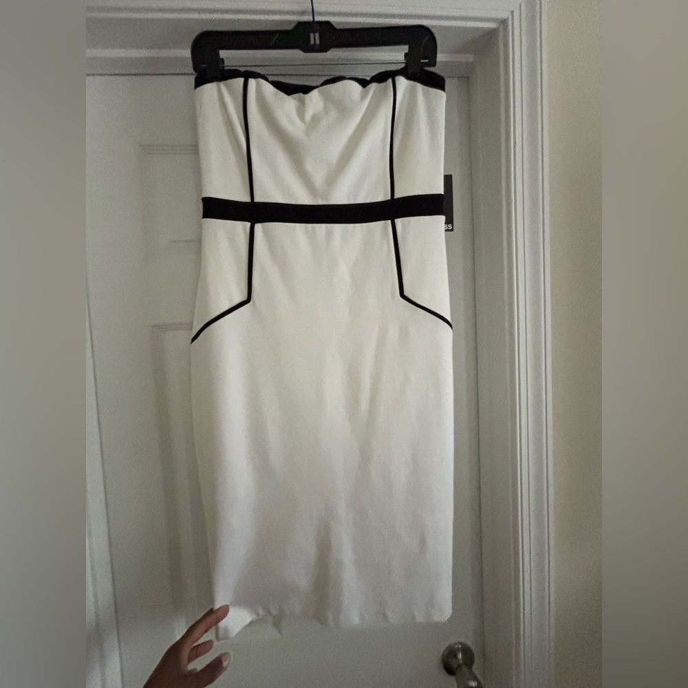 Express Strapless White Dress with Black Trim